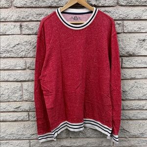 Red Crewneck Sweater with Striped Trim